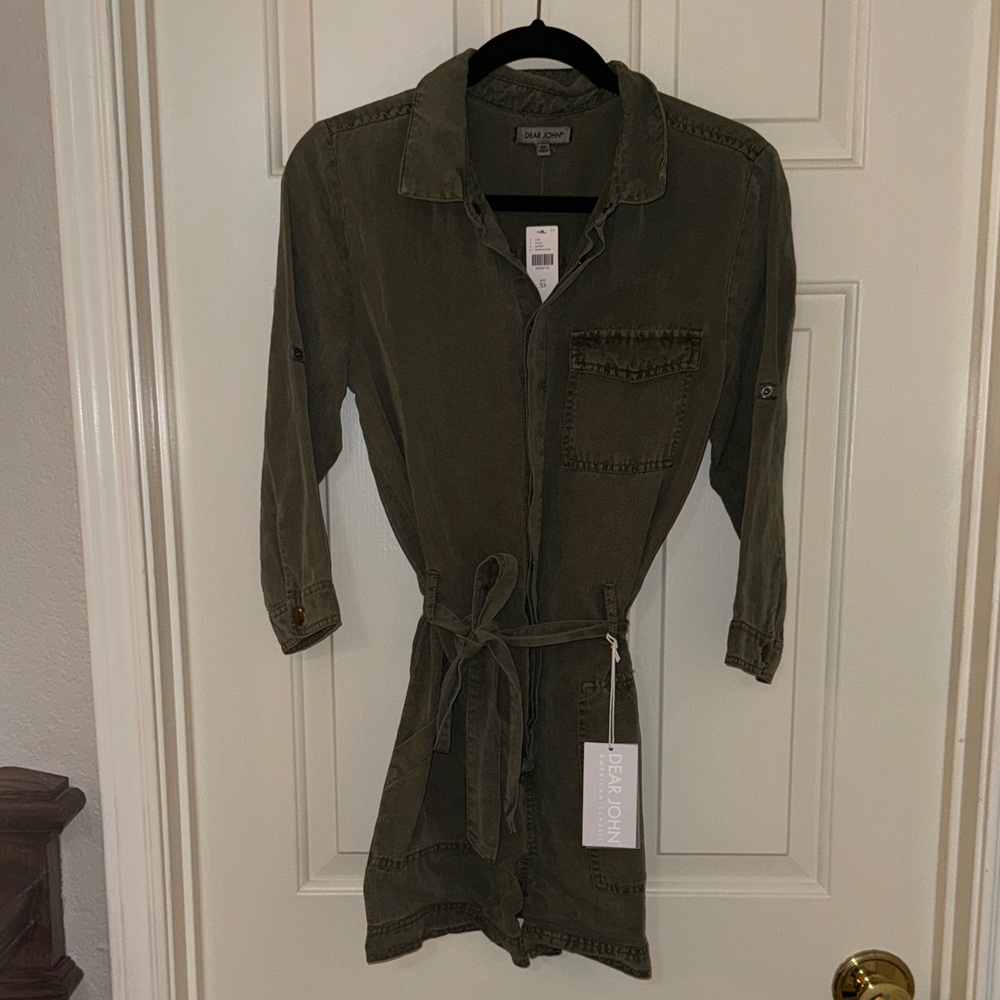 Anthropologie Dear John Olive Utility Romper NWT Size XS